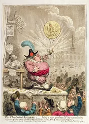 Theatrical Bubble: jako nowy przykład zdumiewających mocy w wielkim Politico-Punchinello, w Art of Dramatic-Puffing, opublikowanym przez Hannah Humphrey w 1805 r.